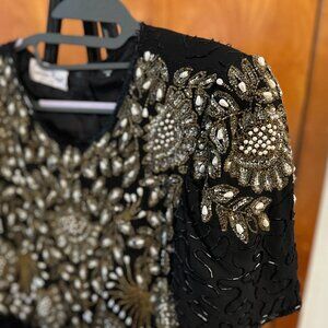 Laurence Kazar Vintage Black Beaded Cocktail Dress